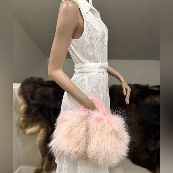 Stunning Pink Gradient Genuine Fox Fur Handmade Top Handle Satchel Bag/Crossbody - Picture 5 of 17